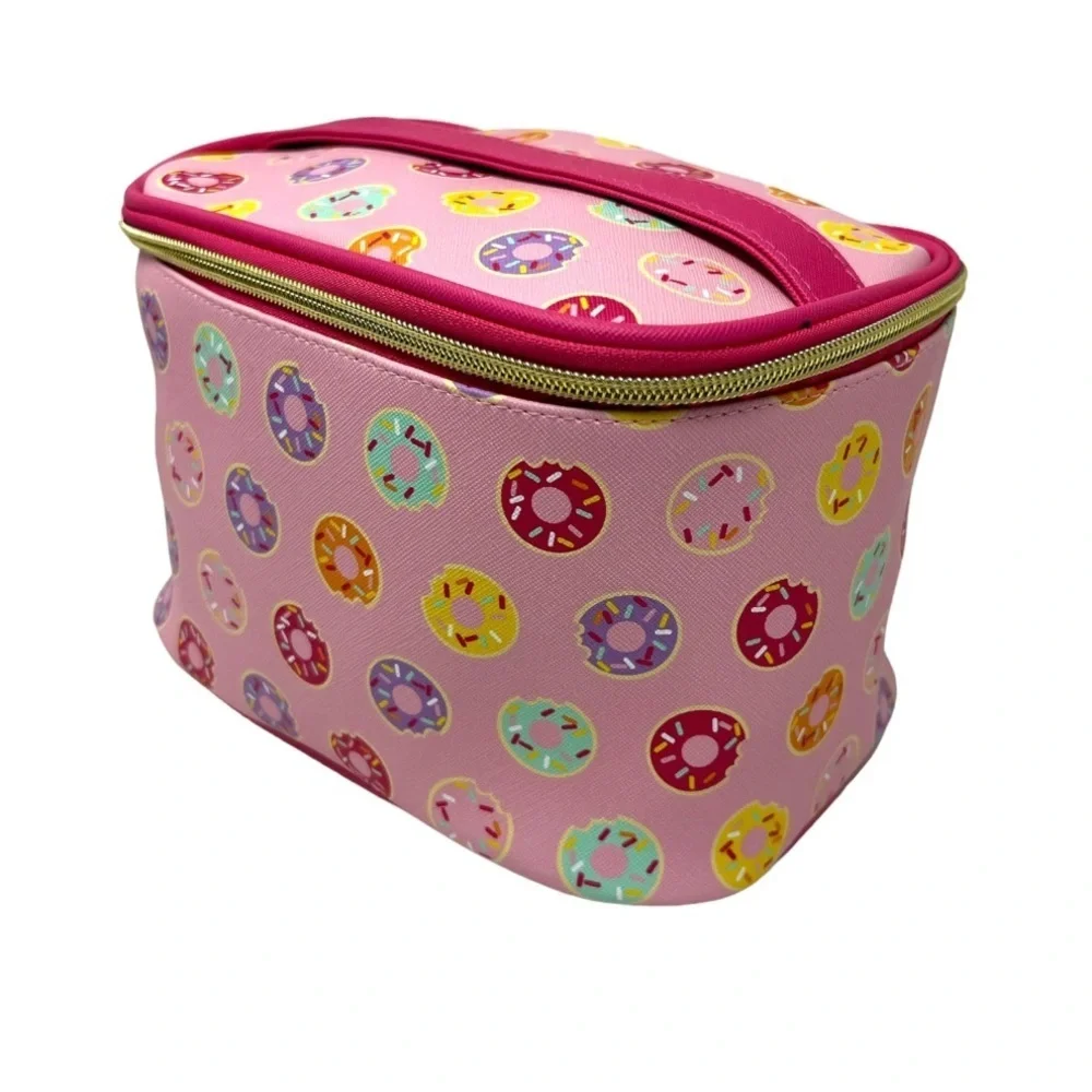 🆕Danny Lee Donuts Design Zippered Makeup Organizing Case Pink Travel Makeup Bag